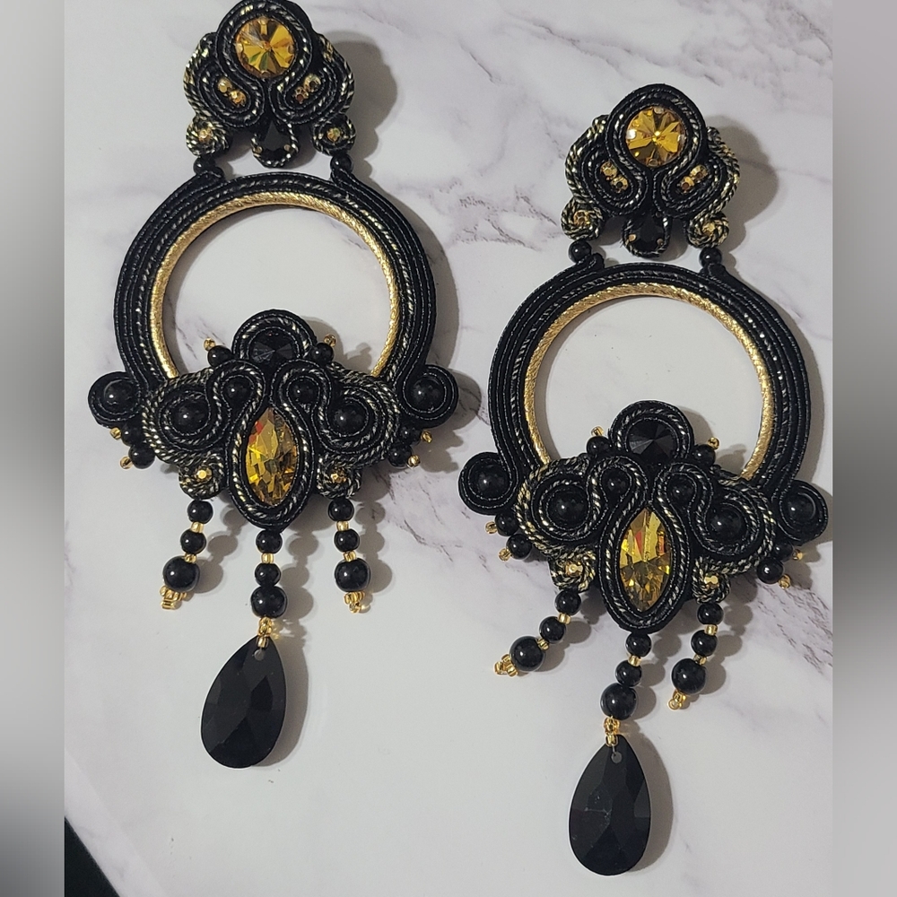 Elegant Black and Gold Statement Earrings